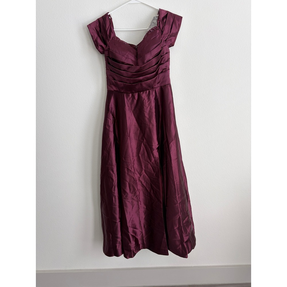 MISSACC Burgundy Satin Beaded Sweetheart Ruched Formal Evening Gown Dress
